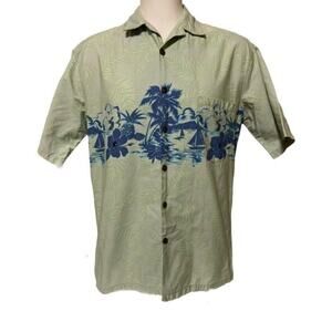 Vintage Halo Hattie Hawaiian Original Green Hawaiian Print Button Down Short Sle
